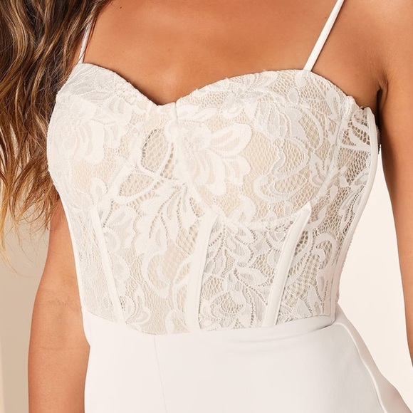 Eloquently Enticing White and Beige Lace Bustier Jumpsuit - Picture 6 of 11